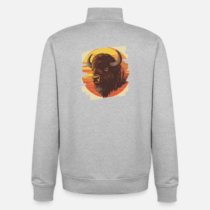 Bison Rétro - Sweat zippé unisexe en coton bio Stanley/Stella - gris chiné