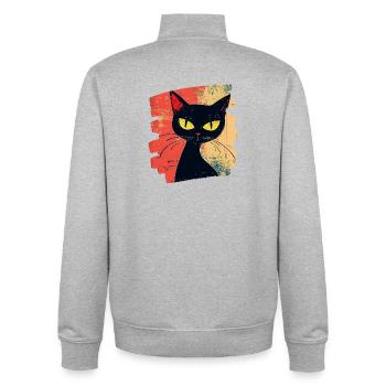 Black Cat Retro - Unisex Organic Zip Sweatshirt by Stanley/Stella - heather grey - Back - AI Model Male 185 light (185cm)