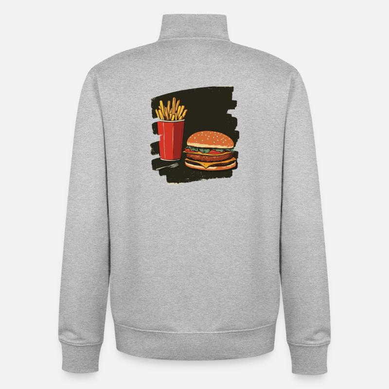 Burger und Fritten Retro - Unisex Organic Zip Sweatshirt von Stanley/Stella - Grau meliert