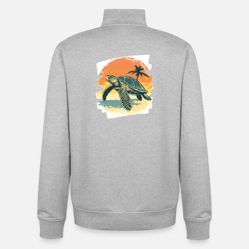 Tortue de mer rétro - Sweat zippé unisexe en coton bio Stanley/Stella - gris chiné