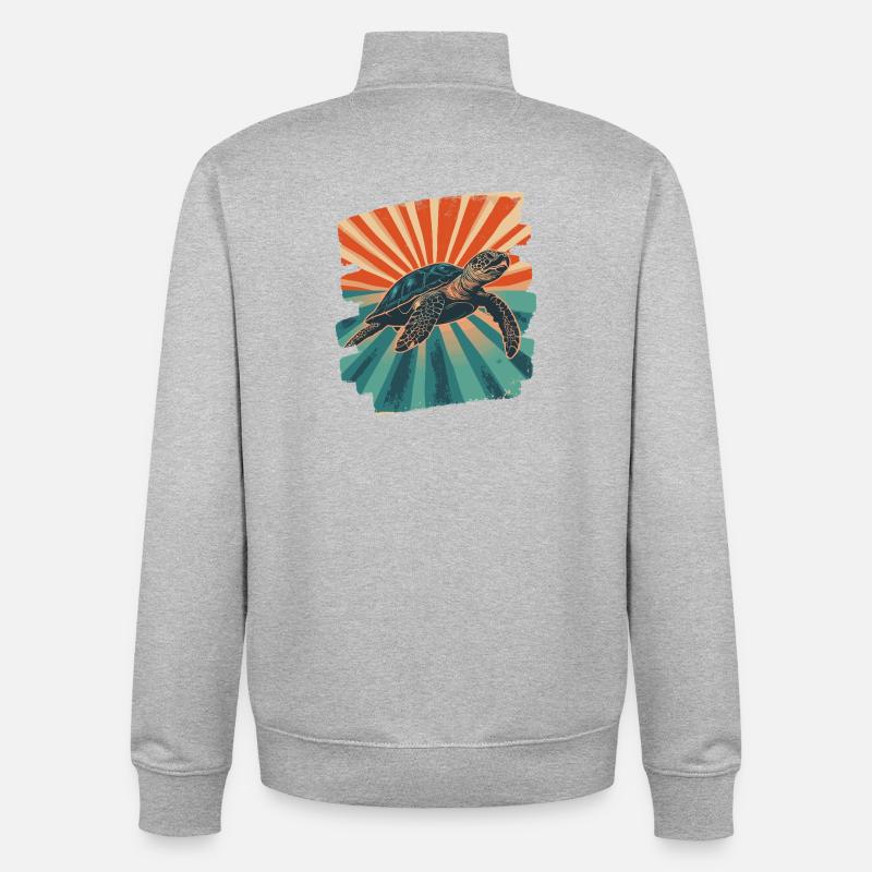 Tortue de mer rétro - Sweat zippé unisexe en coton bio Stanley/Stella - gris chiné