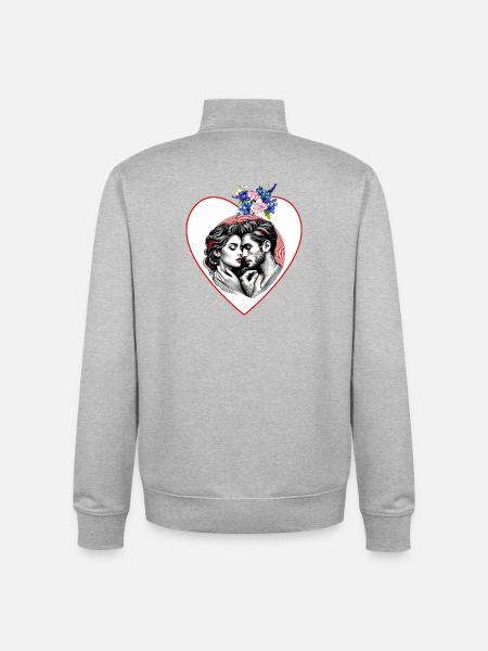 Herzduo im Blütenrahmen - Unisex Organic Zip Sweatshirt von Stanley/Stella - Grau meliert