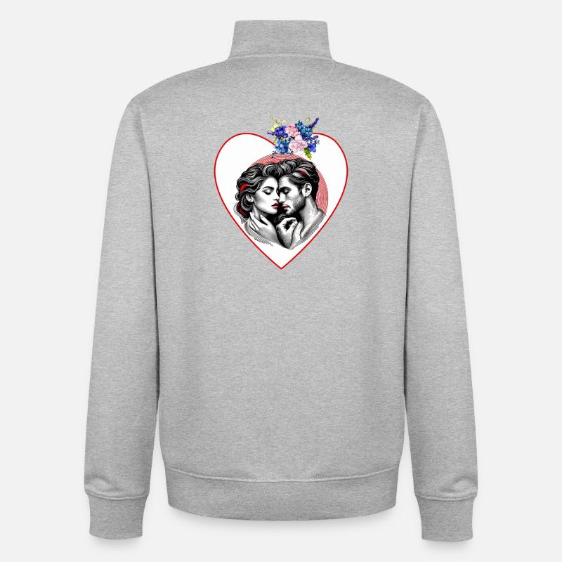 Herzduo im Blütenrahmen - Unisex Organic Zip Sweatshirt von Stanley/Stella - Grau meliert