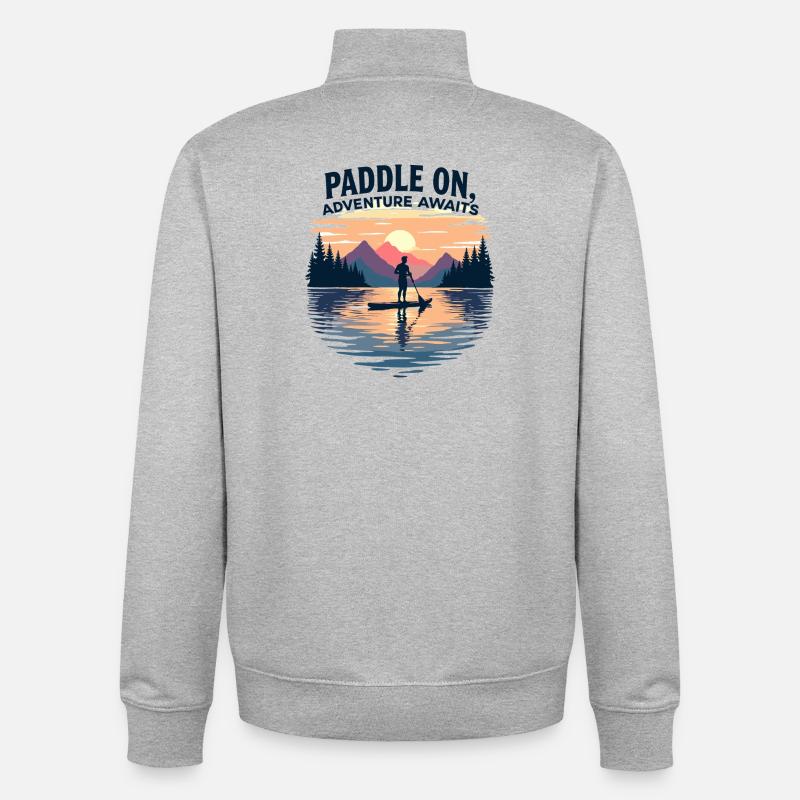 Paddle On Adventure Sunset Scene - Sweat zippé unisexe en coton bio Stanley/Stella - gris chiné