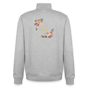 G Monogram, Couronne de fleurs, Personnalisable - Sweat zippé unisexe en coton bio Stanley/Stella - gris chiné - Dos - AI Model Male 185 light (185cm)