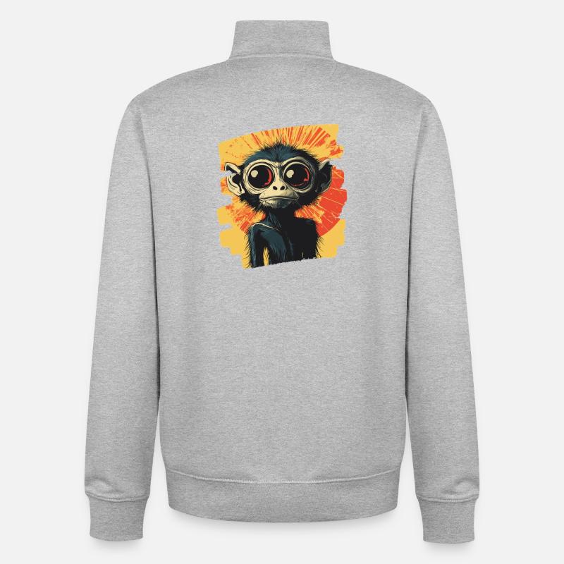 Spider Monkey Retro - Unisex Organic Zip Sweatshirt by Stanley/Stella - heather grey