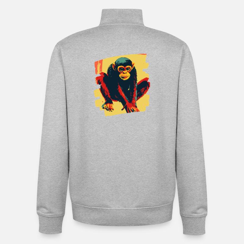Spider Monkey Retro - Unisex Organic Zip Sweatshirt by Stanley/Stella - heather grey