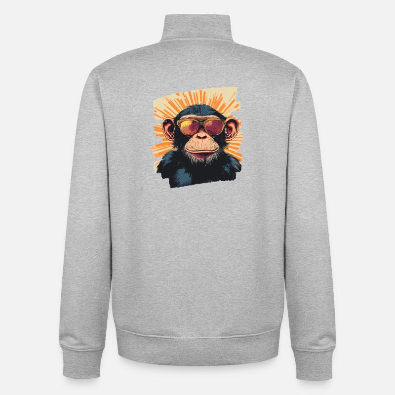 Monkey Retro - Unisex Organic Zip Sweatshirt by Stanley/Stella - heather grey