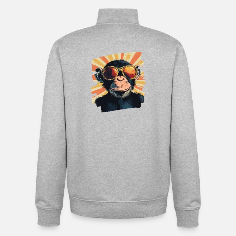 Monkey Retro - Unisex Organic Zip Sweatshirt by Stanley/Stella - heather grey
