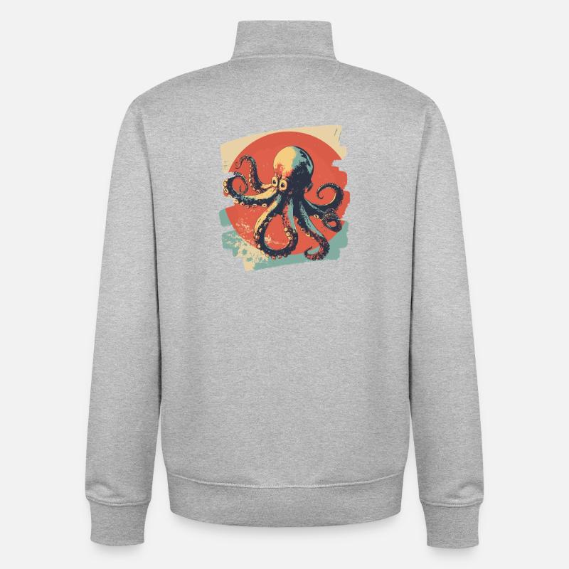 Pieuvre Octopus Rétro - Sweat zippé unisexe en coton bio Stanley/Stella - gris chiné