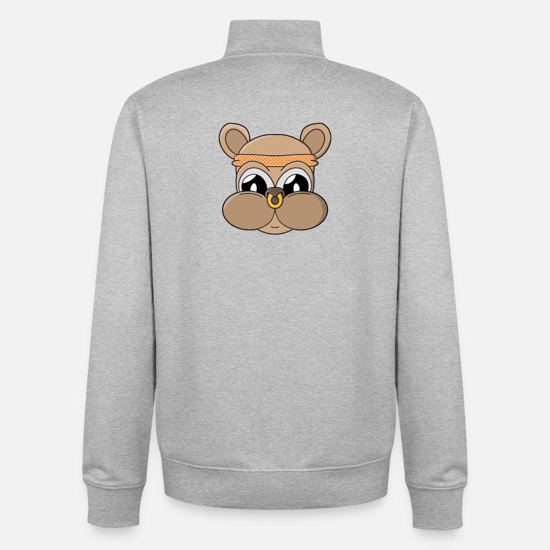 Ours mignon avec piercing - Sweat zippé unisexe en coton bio Stanley/Stella - gris chiné