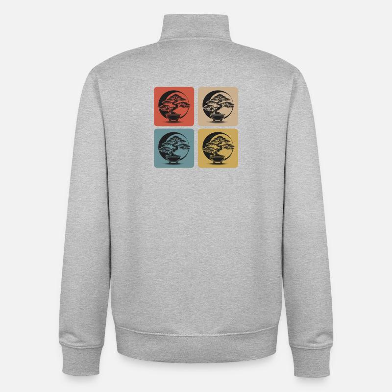 Bonsaï Coucher de soleil - Sweat zippé unisexe en coton bio Stanley/Stella - gris chiné