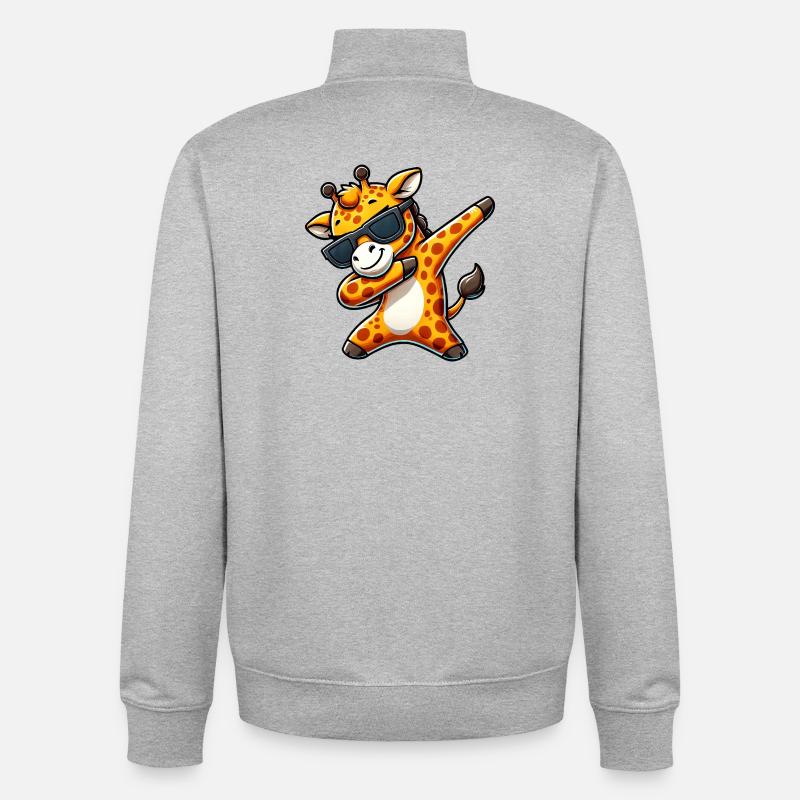 Dab Giraffe Sunglasses Cool Cartoon - Unisex Organic Zip Sweatshirt by Stanley/Stella - heather grey
