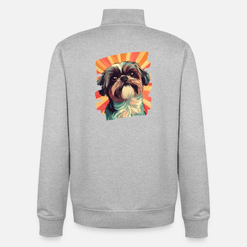 Shih Tzu - Sweat zippé unisexe en coton bio Stanley/Stella - gris chiné