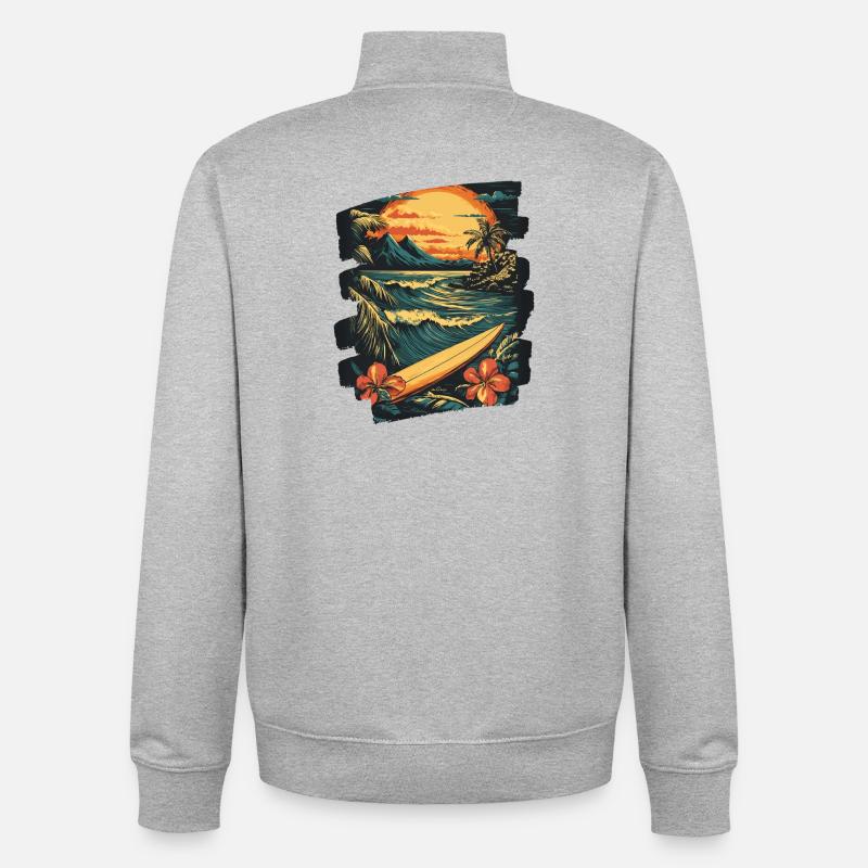 Plage d’Hawaï - Sweat zippé unisexe en coton bio Stanley/Stella - gris chiné