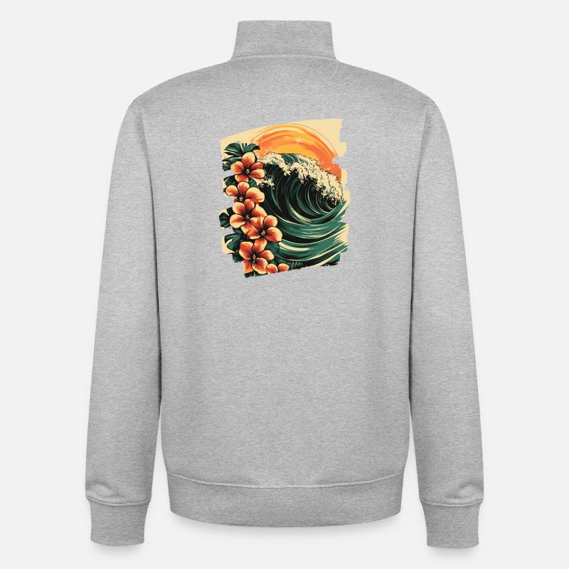 Plage d’Hawaï - Sweat zippé unisexe en coton bio Stanley/Stella - gris chiné