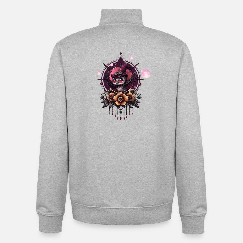 Die Steampunk-Eule: Hüter der Geheimnisse. - Unisex Organic Zip Sweatshirt von Stanley/Stella - Grau meliert