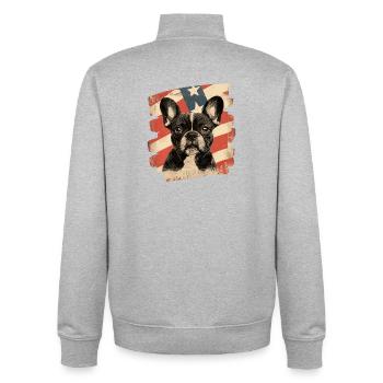 Bouledogue français Frenchie - Sweat zippé unisexe en coton bio Stanley/Stella - gris chiné - Dos - AI Model Male 185 light (185cm)