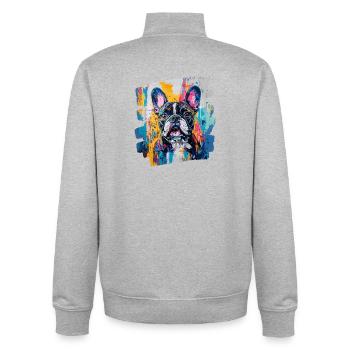 Bouledogue français Frenchie - Sweat zippé unisexe en coton bio Stanley/Stella - gris chiné - Dos - AI Model Male 185 light (185cm)