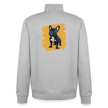 Bouledogue français Frenchie - Sweat zippé unisexe en coton bio Stanley/Stella - gris chiné - Dos - AI Model Male 185 light (185cm)