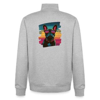 Bouledogue français Frenchie - Sweat zippé unisexe en coton bio Stanley/Stella - gris chiné - Dos - AI Model Male 185 light (185cm)