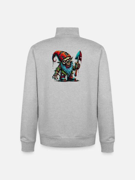 Zombie Gartenzwerg – Albtraum im Garten - Unisex Organic Zip Sweatshirt von Stanley/Stella - Grau meliert