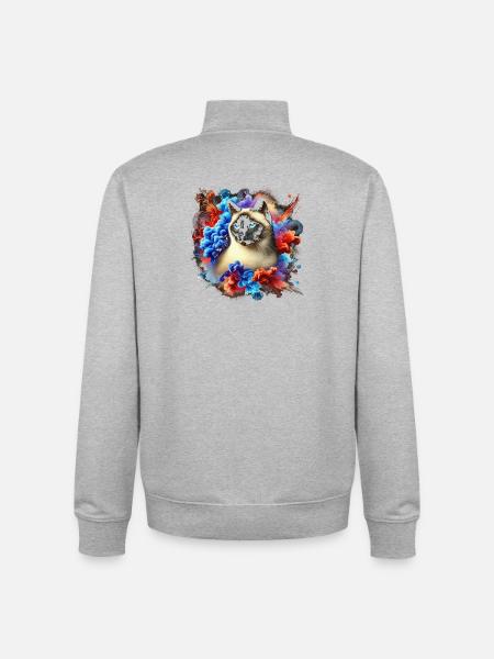 Bunte Siam Katze mit Farbspritzern - Unisex Organic Zip Sweatshirt von Stanley/Stella - Grau meliert
