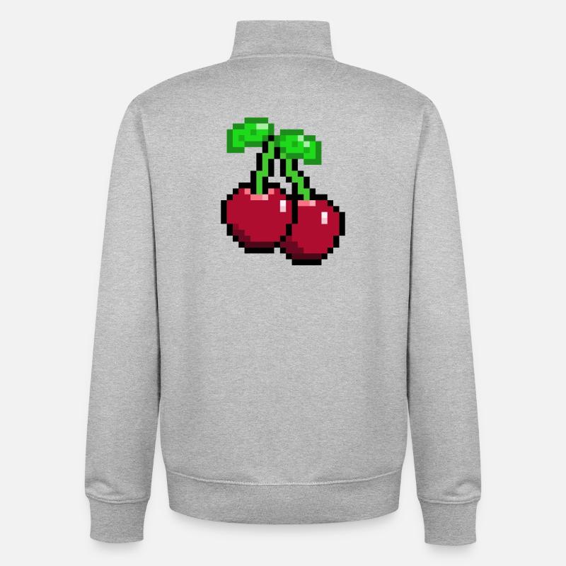 Retro Pixel Kirschen - Unisex Organic Zip Sweatshirt von Stanley/Stella - Grau meliert
