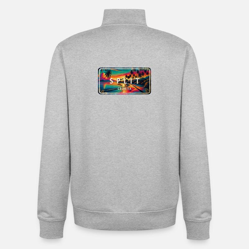 Split Croatia Sunset Design - Unisex Organic Zip Sweatshirt by Stanley/Stella - heather grey