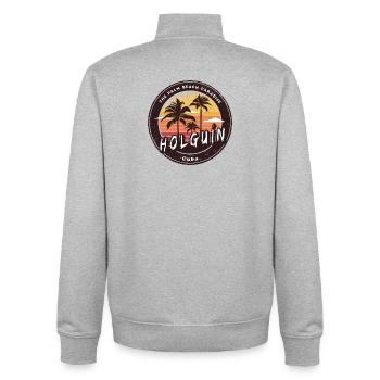 Holguín Cuba – Ambiance rétro de la plage - Sweat zippé unisexe en coton bio Stanley/Stella - gris chiné - Dos - AI Model Male 185 light (185cm)