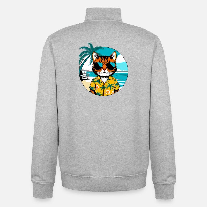 Chat sur la plage - Sweat zippé unisexe en coton bio Stanley/Stella - gris chiné