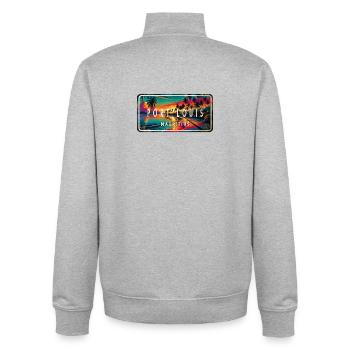 Port Louis Mauritius Sunset Sign - Unisex Organic Zip Sweatshirt by Stanley/Stella - heather grey - Back - AI Model Male 185 light (185cm)