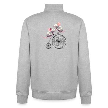 süße Polygon-Mäuse auf einem nostalgischen Hochrad - Unisex Organic Zip Sweatshirt von Stanley/Stella - Grau meliert - Hinten - AI Model Male 185 light (185cm)