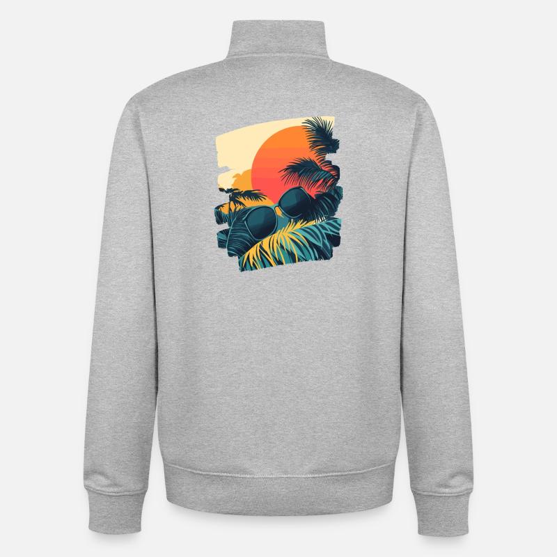 Summer Palm Tree Sunset - Unisex Organic Zip Sweatshirt by Stanley/Stella - heather grey