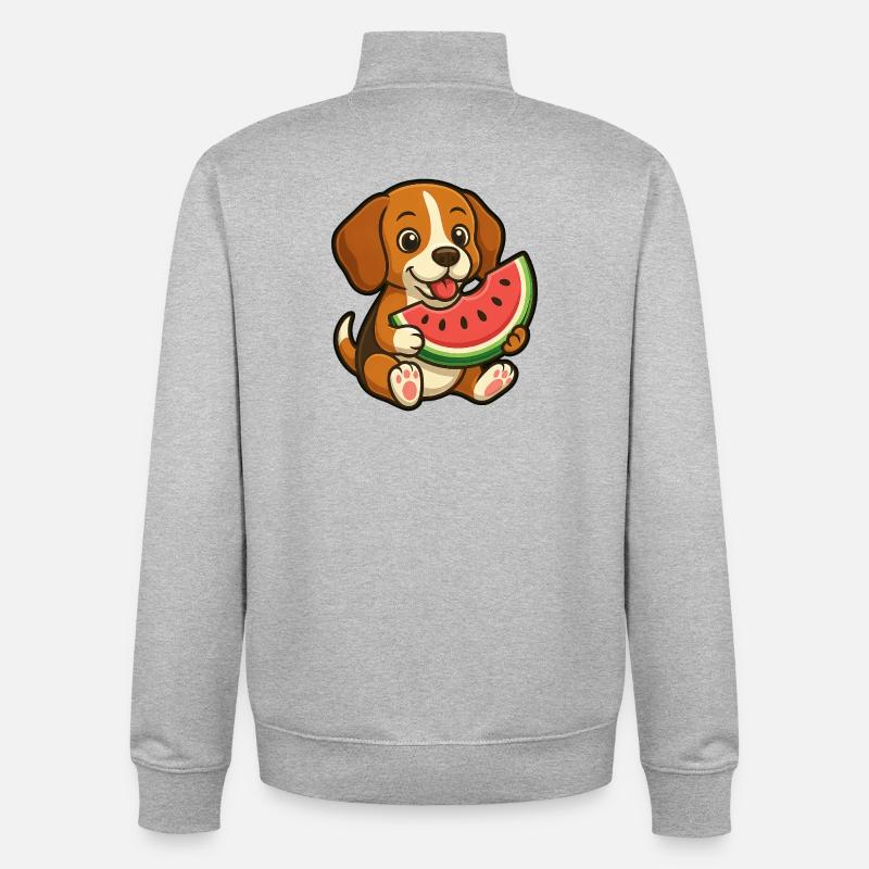 Joyeux Beagle Pastèque Fruit d’été - Sweat zippé unisexe en coton bio Stanley/Stella - gris chiné