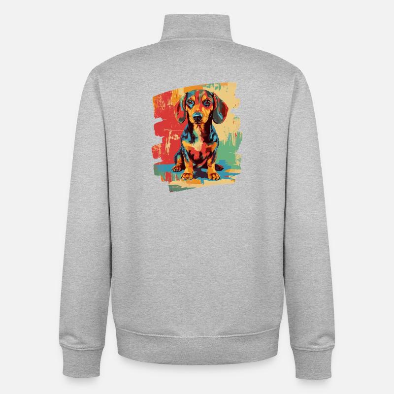 Teckel - Sweat zippé unisexe en coton bio Stanley/Stella - gris chiné