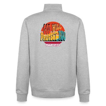 God Will Protect You - Unisex Organic Zip Sweatshirt by Stanley/Stella - heather grey - Back - AI Model Male 185 light (185cm)