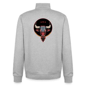 Patriotischer Stierkopf, ein amerikanischer Stier. - Unisex Organic Zip Sweatshirt von Stanley/Stella - Grau meliert - Hinten - AI Model Male 185 light (185cm)