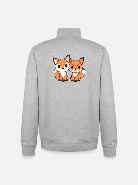 Deux petits renards amis complices - Sweat zippé unisexe en coton bio Stanley/Stella - gris chiné