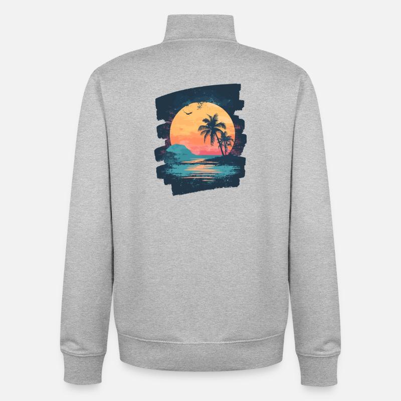 Beach Palm Trees Sunset Summer - Unisex Organic Zip Sweatshirt by Stanley/Stella - heather grey