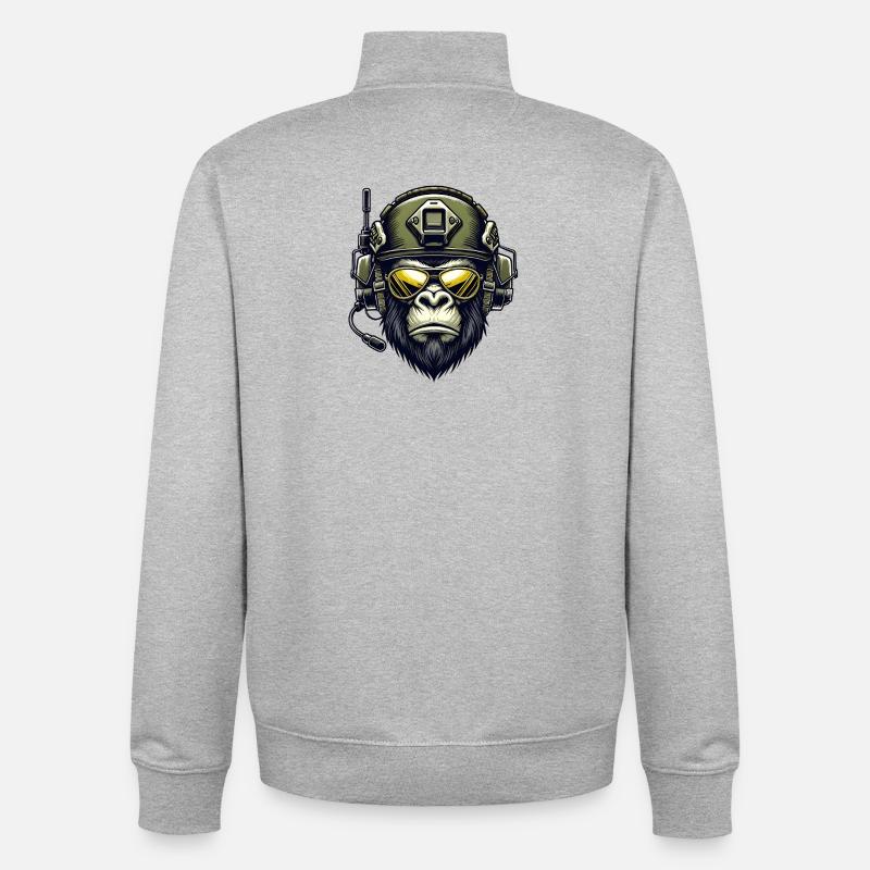 Gorilla Militär Design - Unisex Organic Zip Sweatshirt von Stanley/Stella - Grau meliert