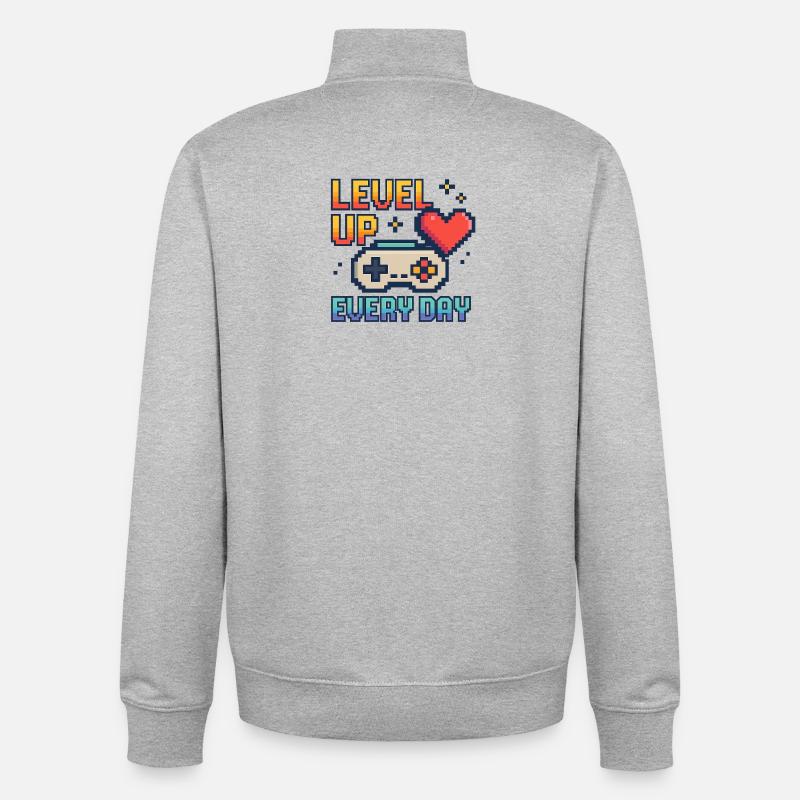 LEVEL UP / EVERY DAY - Unisex Organic Zip Sweatshirt von Stanley/Stella - Grau meliert