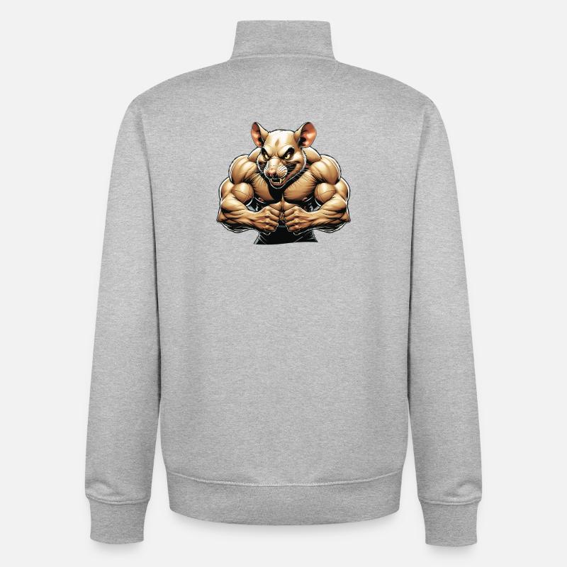 Illustration de rongeur anthropomorphe féroce - Sweat zippé unisexe en coton bio Stanley/Stella - gris chiné