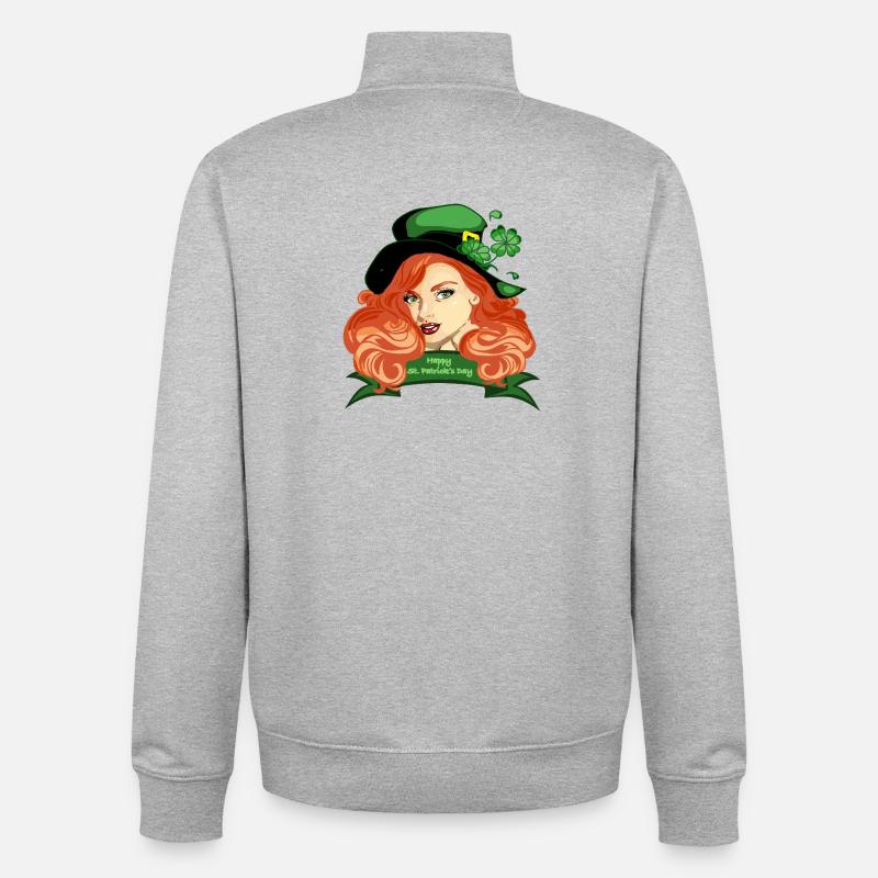 Chapeau St Patricks Pinup Shamrock - Sweat zippé unisexe en coton bio Stanley/Stella - gris chiné