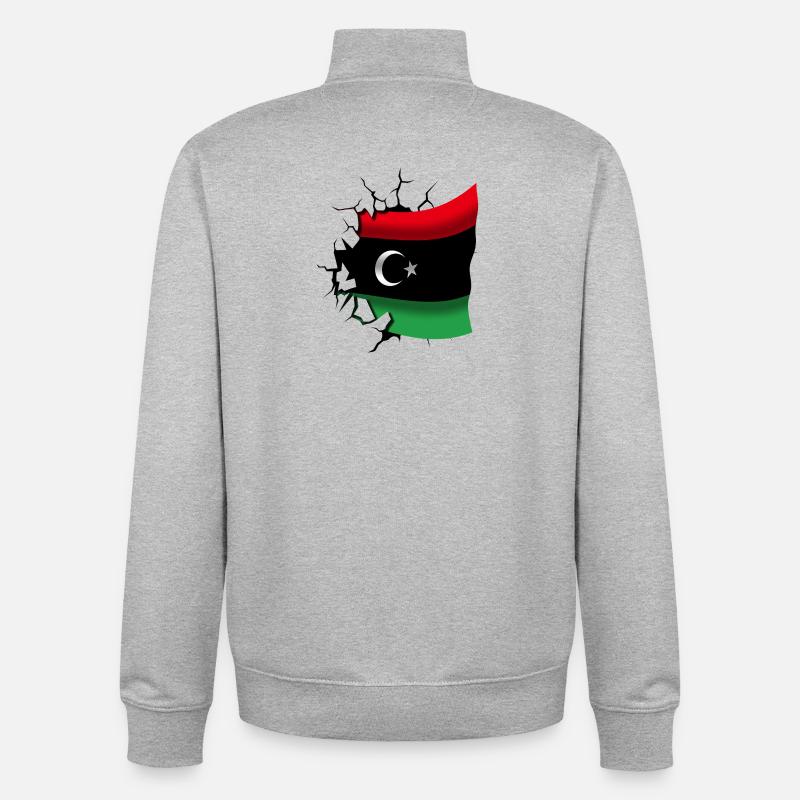Flag of Libya - Libya - Flag Broken Design - Unisex Organic Zip Sweatshirt by Stanley/Stella - heather grey