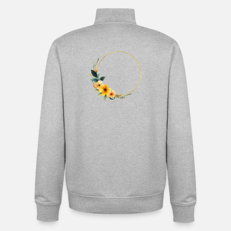 Yellow - Orange - Flower Circle, customizable - Unisex Organic Zip Sweatshirt by Stanley/Stella - heather grey