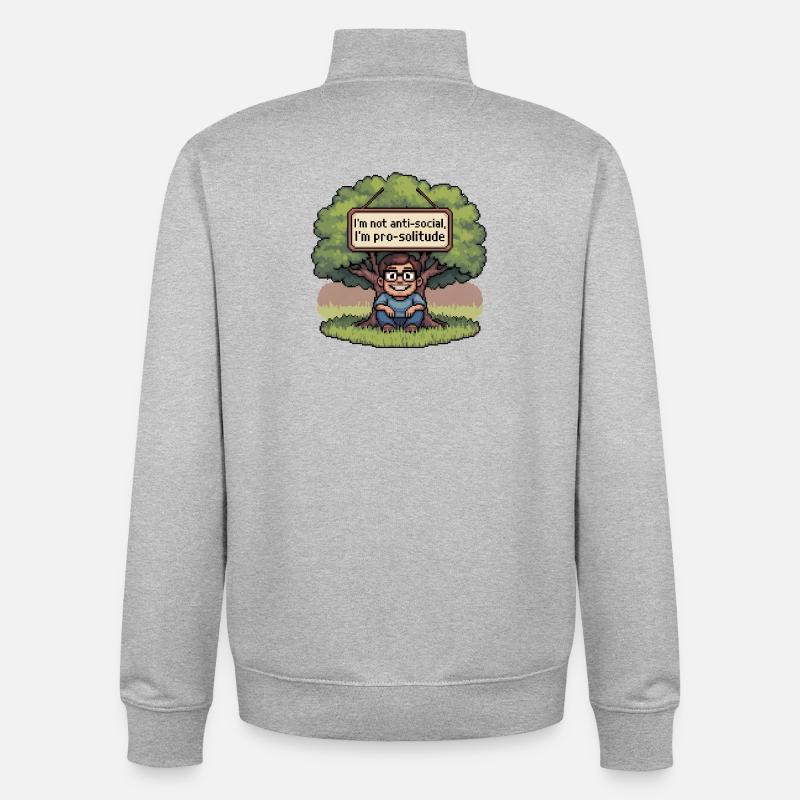 Pro Solitude Pixel Art Design - Sweat zippé unisexe en coton bio Stanley/Stella - gris chiné