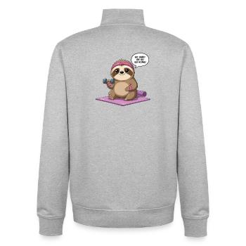 Adorable Workout Sloth Design - Unisex Organic Zip Sweatshirt by Stanley/Stella - heather grey - Back - AI Model Male 185 light (185cm)