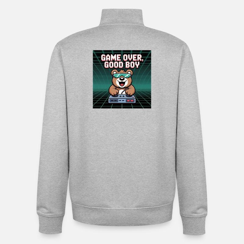 Retro Gaming Mignon DJ Bear - Sweat zippé unisexe en coton bio Stanley/Stella - gris chiné