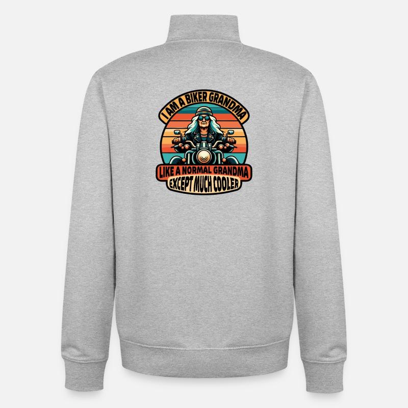 Biker-Oma mit cooler Attitüde - Unisex Organic Zip Sweatshirt von Stanley/Stella - Grau meliert